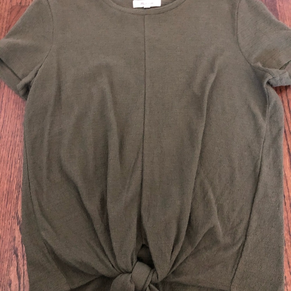 Army green tie-front shirt